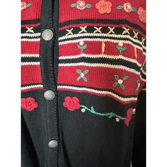 BFA 1X Cardigan, embroidered flowers, multicolored, arty, art to wear, classic - Picture 3 of 8